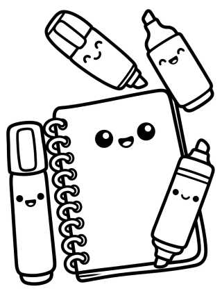 Desenho de Cute School Notebook and Pens para colorir e imprimir grátis