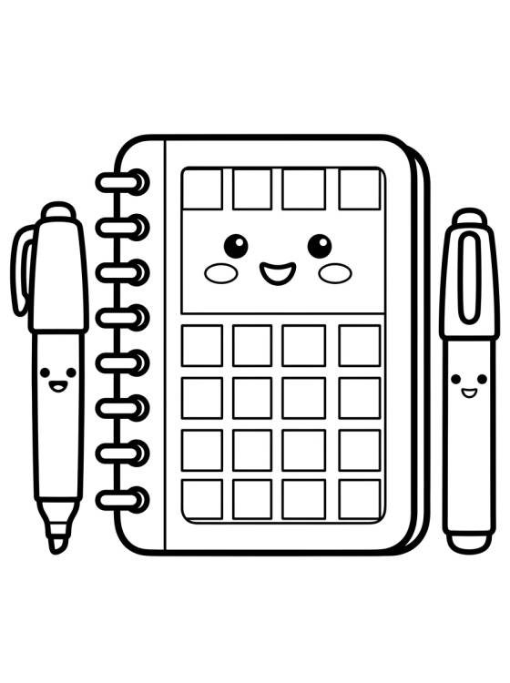 Smiling Notebook with Markers para colorir Desenho de Smiling Notebook with Markers para colorir e imprimir grátis