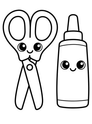 Desenho de Kawaii Scissors and Glue Bottle para colorir e imprimir grátis