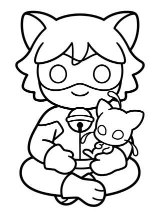 Desenho de Cat Noir and Kwami Plagg para colorir e imprimir grátis