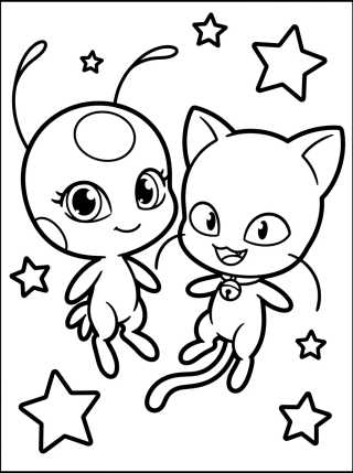 Desenho de Cute Kwamis Tikki and Plagg para colorir e imprimir grátis