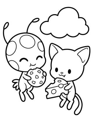 Desenho de Cute Tikki and Plagg Kwamis para colorir e imprimir grátis