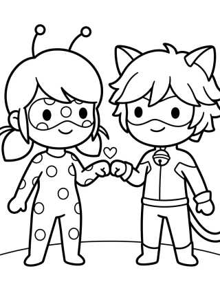 Desenho de Cute Ladybug and Cat Noir Duo para colorir e imprimir grátis