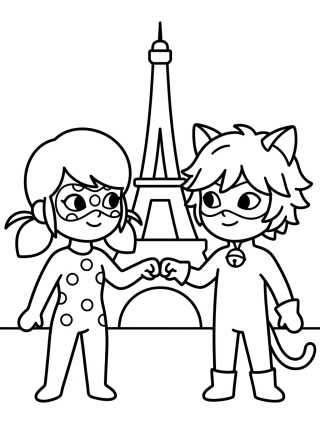 Desenho de Ladybug and Cat Noir Together para colorir e imprimir grátis