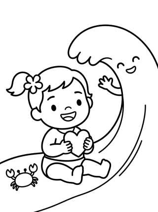 Desenho de Baby Moana Playing with the Ocean para colorir e imprimir grátis
