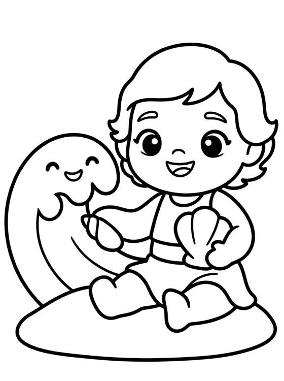 Desenho de Cute Baby Moana at the Beach para colorir e imprimir grátis