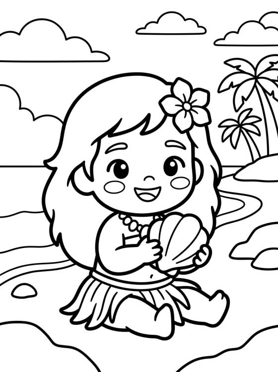 Desenho de Baby Moana at the Beach para colorir e imprimir grátis