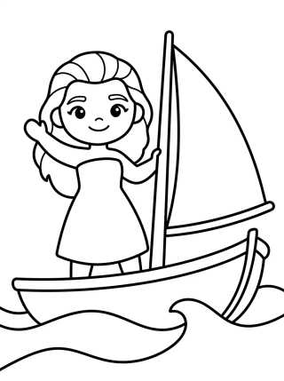 Desenho de Moana Sailing Her Boat para colorir e imprimir grátis