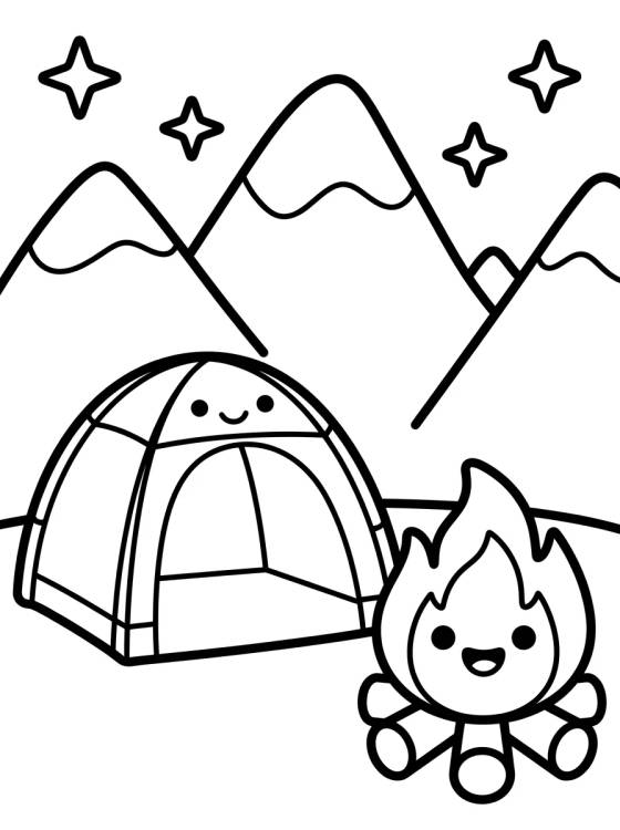 Mountain Camping Fun para colorir Desenho de Mountain Camping Fun para colorir e imprimir grátis