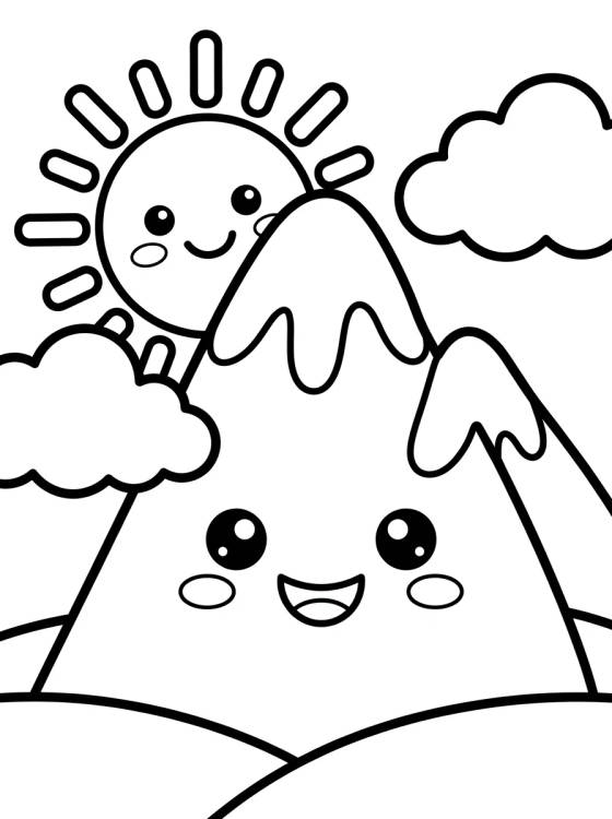 Desenho de Smiling Mountain with Sun para colorir e imprimir grátis