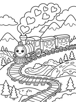 Desenho de Cute Mountain Steam Train para colorir e imprimir grátis