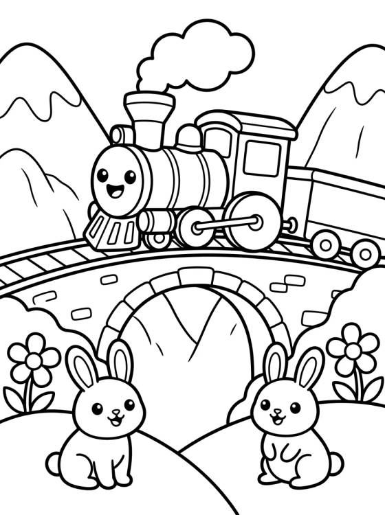 Desenho de Train Traveling through Mountains para colorir e imprimir grátis