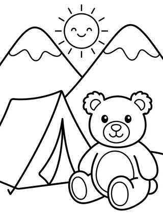 Desenho de Teddy Bear Camping in the Mountains para colorir e imprimir grátis