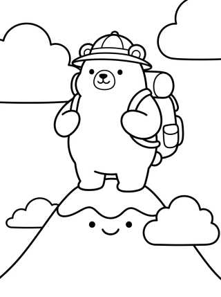 Desenho de Little Hiker Bear on the Mountain para colorir e imprimir grátis