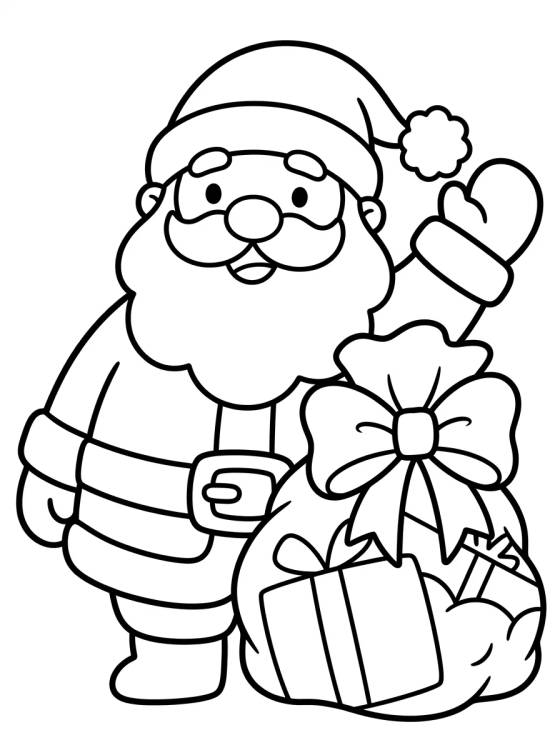 Desenho de Kawaii Santa Claus with Gift Sack para colorir e imprimir grátis