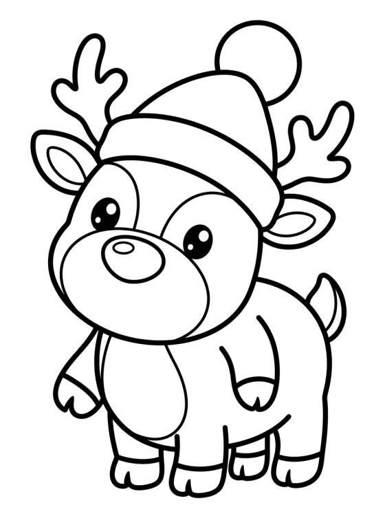 Desenho de Christmas Reindeer with Santa Hat para colorir e imprimir grátis