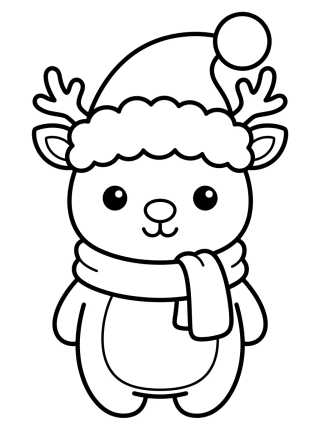 Desenho de Kawaii Christmas Reindeer para colorir e imprimir grátis