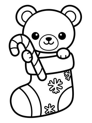 Desenho de Christmas Teddy Bear in a Stocking para colorir e imprimir grátis