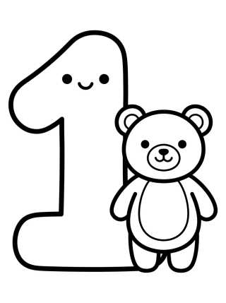 Desenho de Number 1 with Cute Teddy Bear para colorir e imprimir grátis