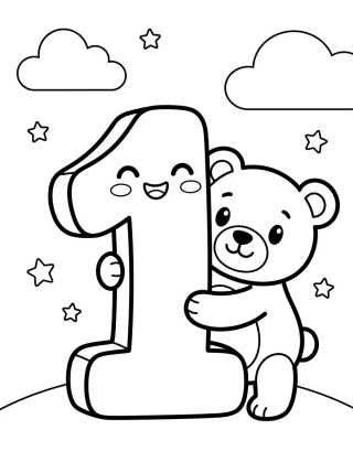 Desenho de Number 1 with Teddy Bear para colorir e imprimir grátis
