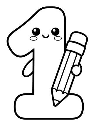 Desenho de Cute Number 1 with Pencil para colorir e imprimir grátis