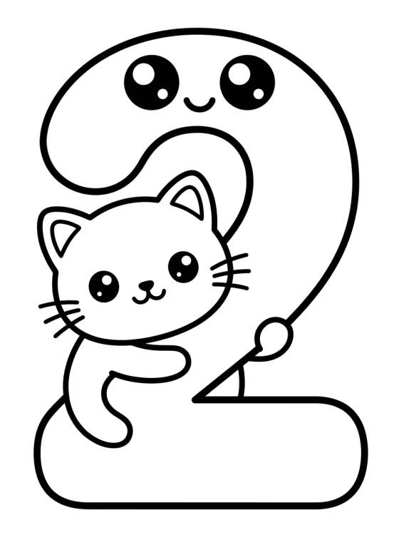 Desenho de Cheerful Number 2 with Kitten para colorir e imprimir grátis