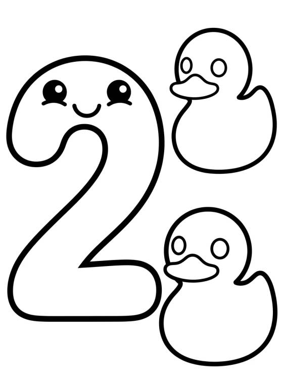 Desenho de Number 2 with Cute Ducklings para colorir e imprimir grátis