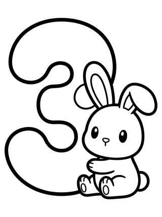 Desenho de Number 3 with a Little Bunny para colorir e imprimir grátis