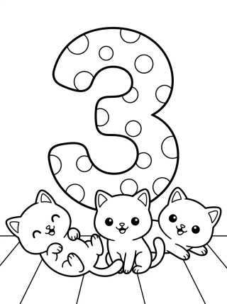 Desenho de Number 3 with Kittens para colorir e imprimir grátis