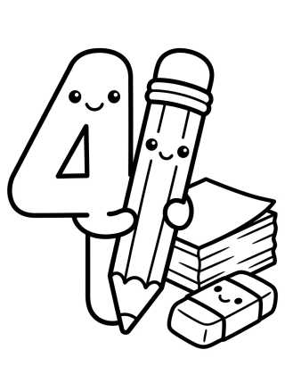 Desenho de Number 4 with Kawaii Pencil para colorir e imprimir grátis