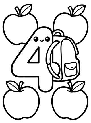 Desenho de Number 4 with a School Backpack para colorir e imprimir grátis