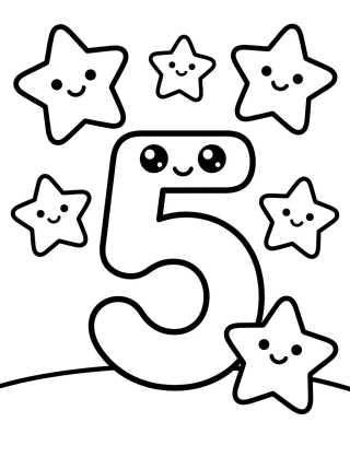 Desenho de Number 5 with Stars para colorir e imprimir grátis