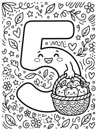 Desenho de Number 5 with Yummy Apples para colorir e imprimir grátis