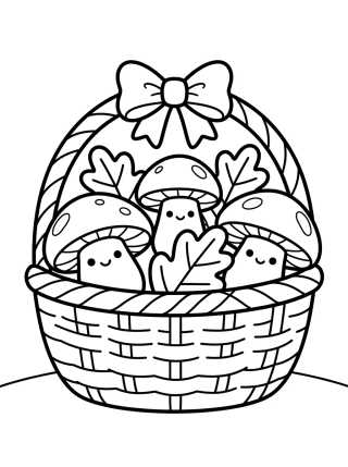 Desenho de Mushroom and Autumn Leaves Basket para colorir e imprimir grátis