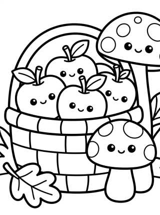 Desenho de Basket of Apples and Mushrooms para colorir e imprimir grátis