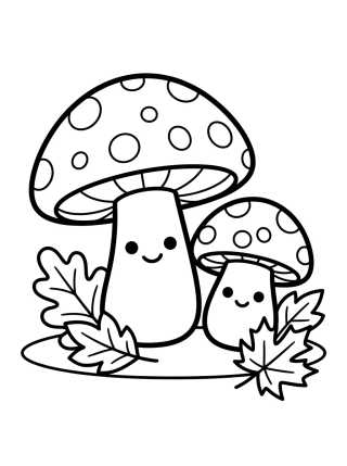 Desenho de Mushrooms and Autumn Leaves para colorir e imprimir grátis