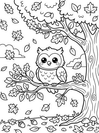 Desenho de Little Owl in Autumn Tree para colorir e imprimir grátis