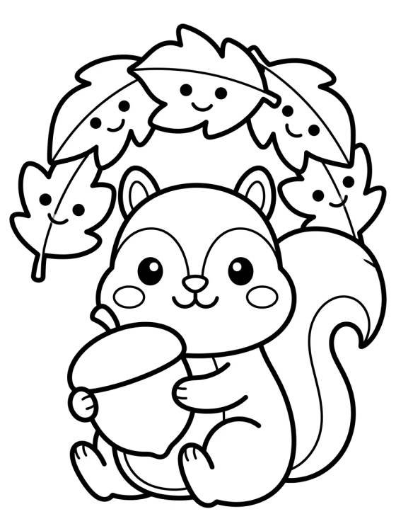 Desenho de Cute Squirrel and Acorn para colorir e imprimir grátis