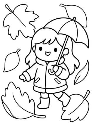 Desenho de Girl Playing in the Autumn Leaves para colorir e imprimir grátis