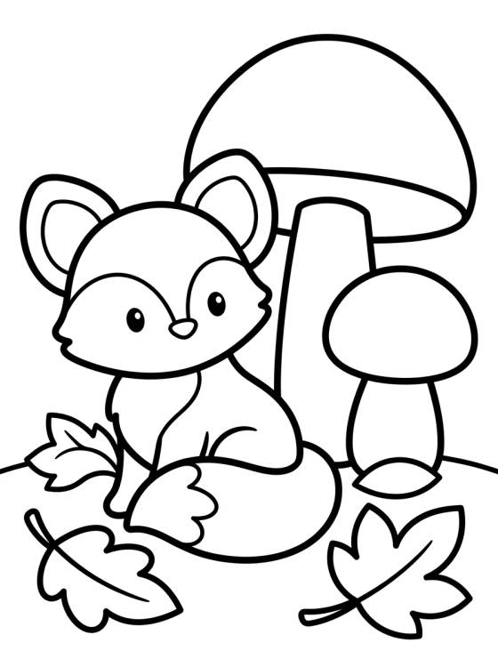 Desenho de Autumn Fox and Mushrooms para colorir e imprimir grátis