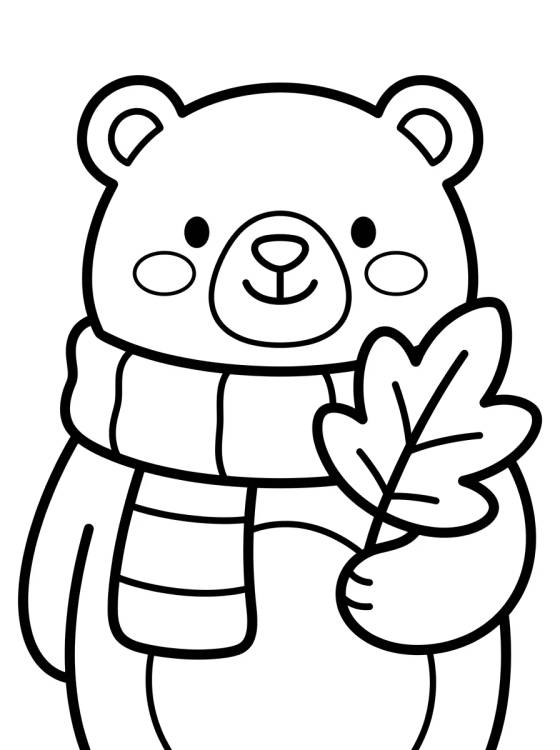 Little Bear with Scarf in Autumn para colorir Desenho de Little Bear with Scarf in Autumn para colorir e imprimir grátis