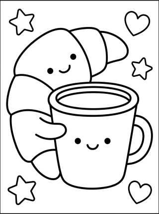 Desenho de Smiling Croissant and Coffee para colorir e imprimir grátis