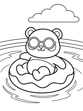 Desenho de Panda Playing in the Pool para colorir e imprimir grátis