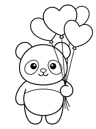 Desenho de Cute Panda with Heart Balloons para colorir e imprimir grátis