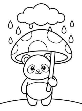 Desenho de Panda with Mushroom Umbrella para colorir e imprimir grátis