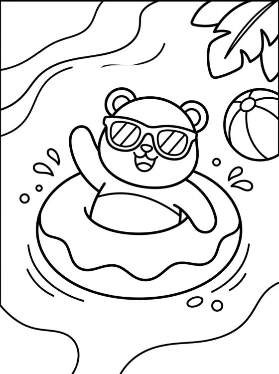 Desenho de Vacation Panda in the Pool para colorir e imprimir grátis