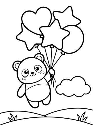 Desenho de Panda Flying with Balloons para colorir e imprimir grátis