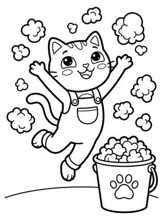 Desenho de Pandy Paws Playing with Popcorn para colorir e imprimir grátis