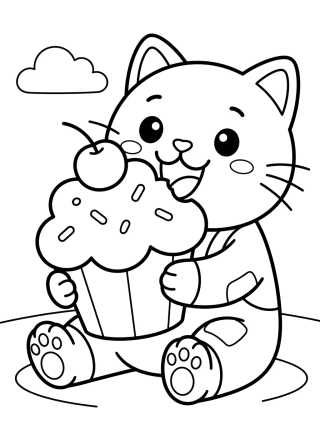 Desenho de Pandy Paws Eating a Cupcake para colorir e imprimir grátis