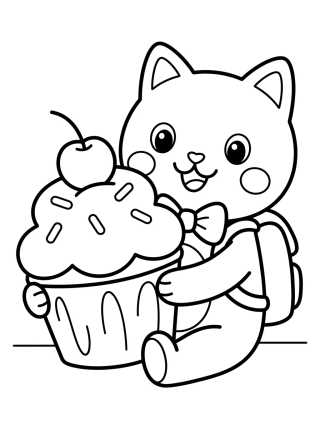 Desenho de Pandy Paws Eating a Sweet Cupcake para colorir e imprimir grátis